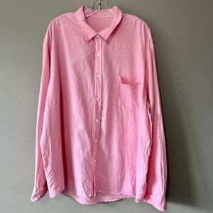 Unbranded Womens Linen Blend Long Sleeve Relaxed Fit Pastel Pink Button Down 2XL